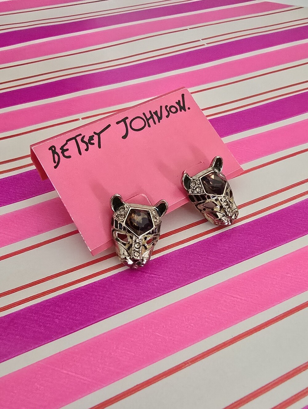 Betsey Johnson Leopard Stud Earrings Cheetah Gold Tone